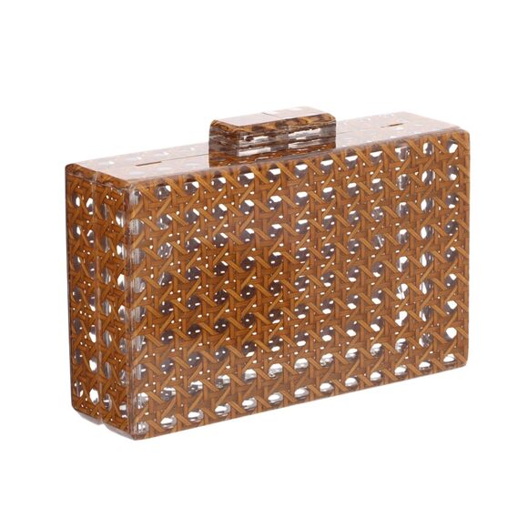 Handbags - 3881 Rattan Acrylic Clutch Purse Summer Evening Bag Woven Beach Crossbody